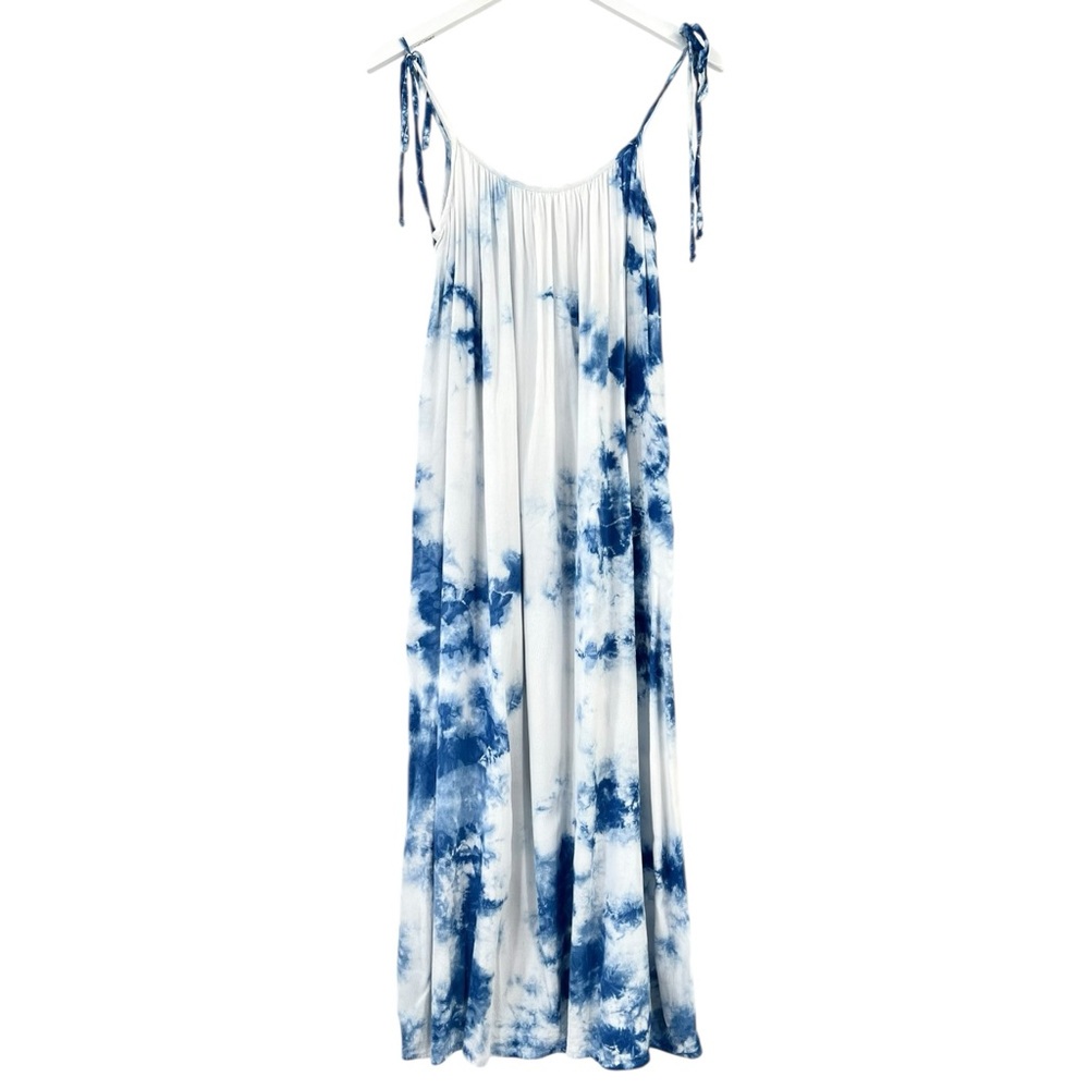 Rachel Pally White & Blue Tie Dye Print Sleeveless Lightweight Midi Dress sz XS